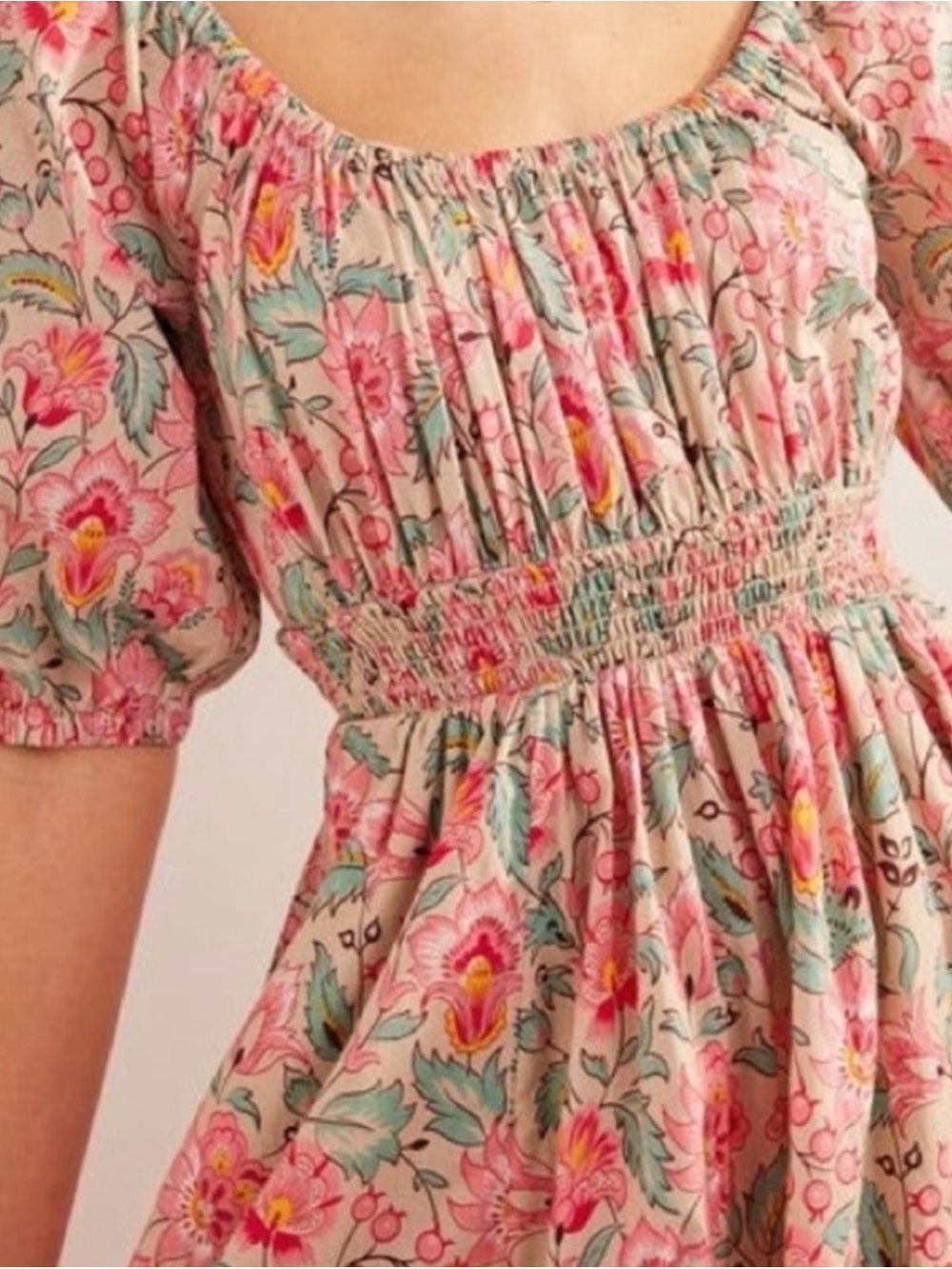 Boden Gardenia Whirl Floral Cotton Midi Dress Pockets Smocked US 16/18 - Picture 4 of 13